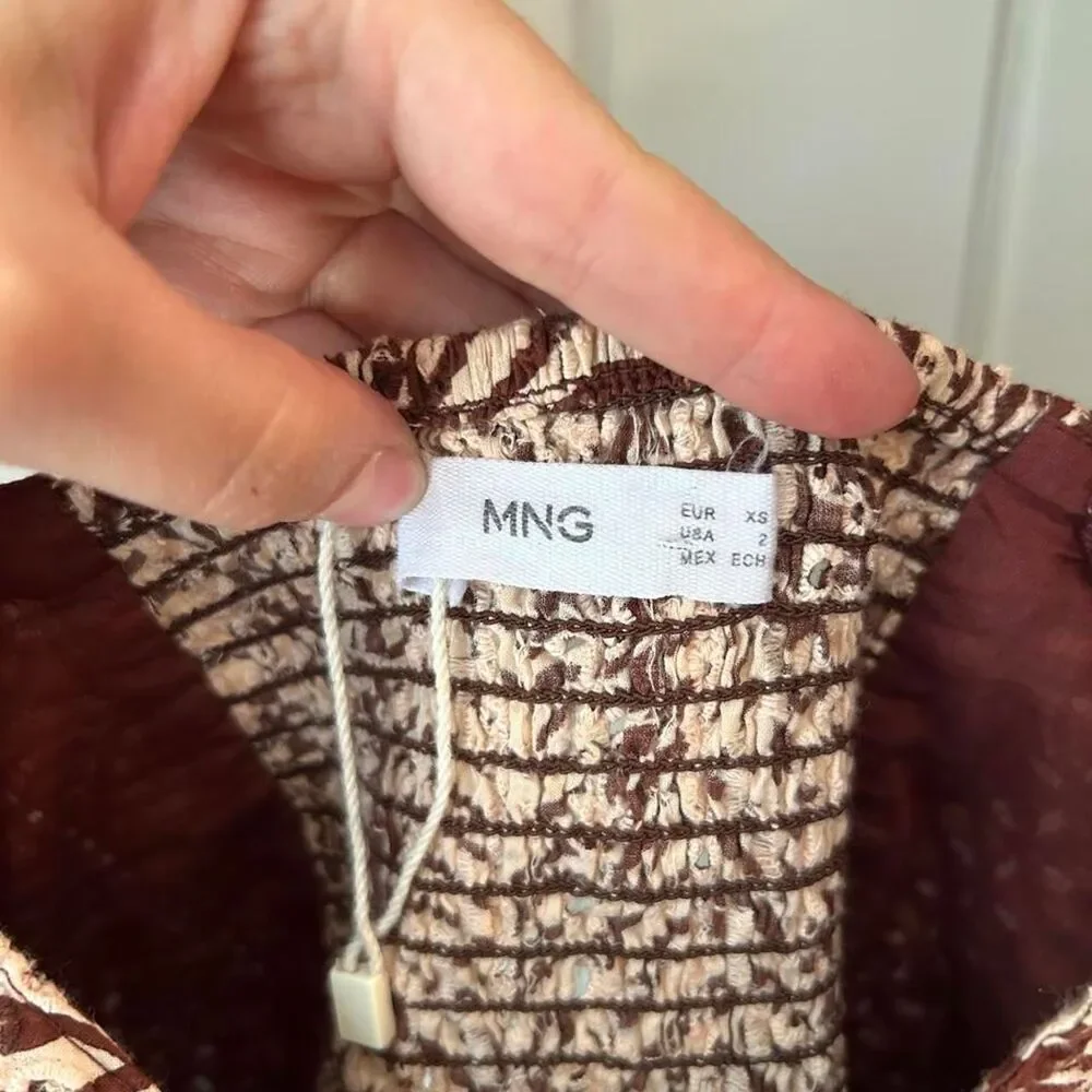 NWOT Mango brown and beige leaf print mini dress in 2